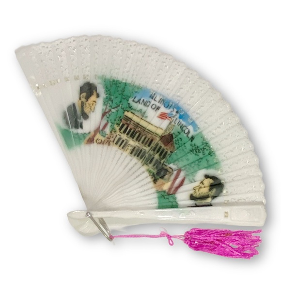Colins Antique Land of Lincoln Springfield Illinois Souvenir Folding Hand Fan - Picture 3 of 10